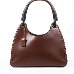 Gucci whipstitch brown leather hobo bag